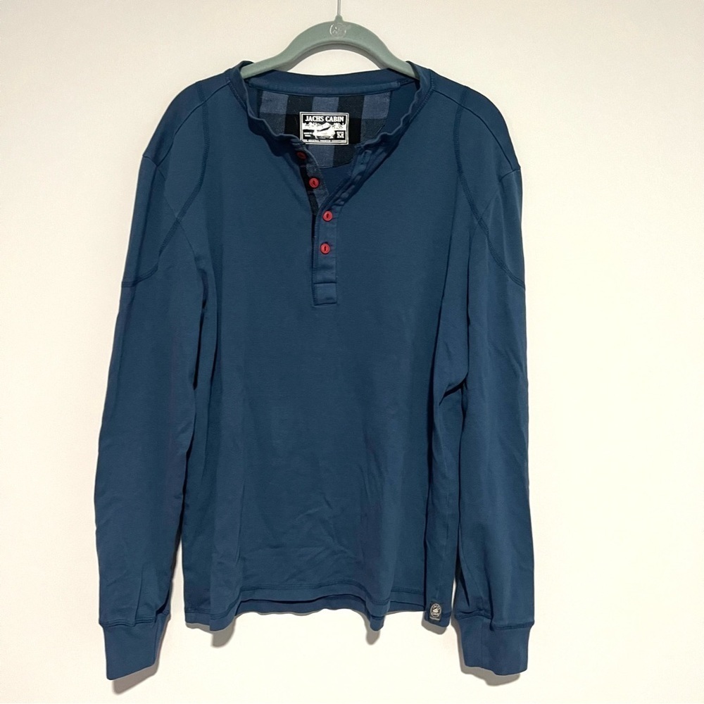 Jachs Cabin Mens Blue Long Sleeve Henley Shirt Pullover Size M